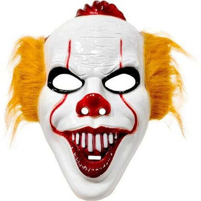Front view of a 3D scary killer clown mask for kids displaying high-definition painted details and a sinister joker smile against a clean backdrop.