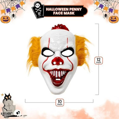 Front view of a 3D scary killer clown mask for kids displaying high-definition painted details and a sinister joker smile against a clean backdrop.