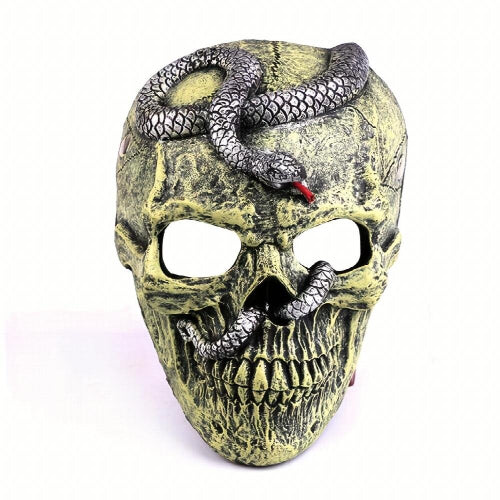 Full-head Halloween ghost and snake latex mask featuring realistic skeletal features and dark coiled serpent details against a neutral background.