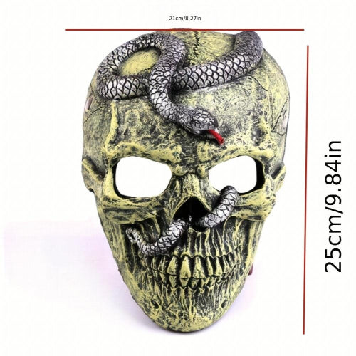 Full-head Halloween ghost and snake latex mask featuring realistic skeletal features and dark coiled serpent details against a neutral background.