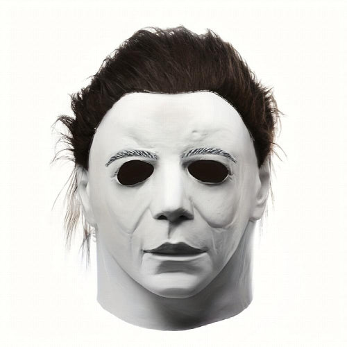 Front view of a scary monster latex full head cosplay mask for Halloween masquerade events on a plain background.