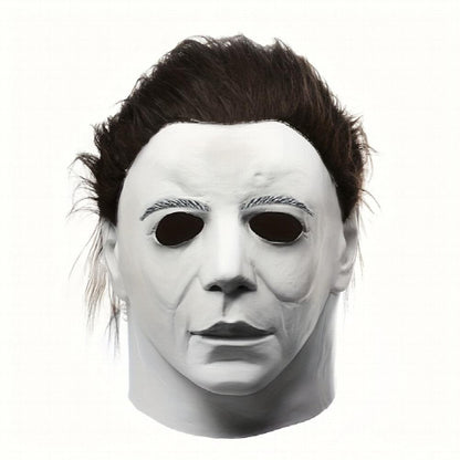 Front view of a scary monster latex full head cosplay mask for Halloween masquerade events on a plain background.