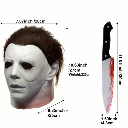 Front view of a scary monster latex full head cosplay mask for Halloween masquerade events on a plain background.