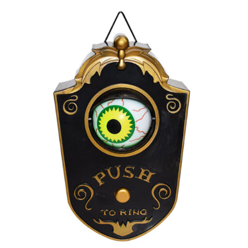 Shock trick-or-treaters with this illuminated black animated eyeball doorbell prop. Features spooky sounds. Order from Elite Store for swift UK dispatch.