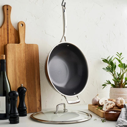 Henckels Paradigm Stainless Steel Ceramic Wok 30cm with healthy non-stick ceramic coating for stir fry cooking and everyday meals.