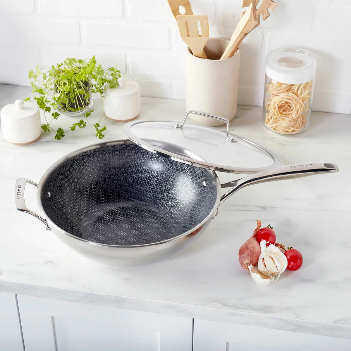 Henckels Paradigm 30cm stainless steel ceramic wok with non-stick coating for healthy stir-fry cooking