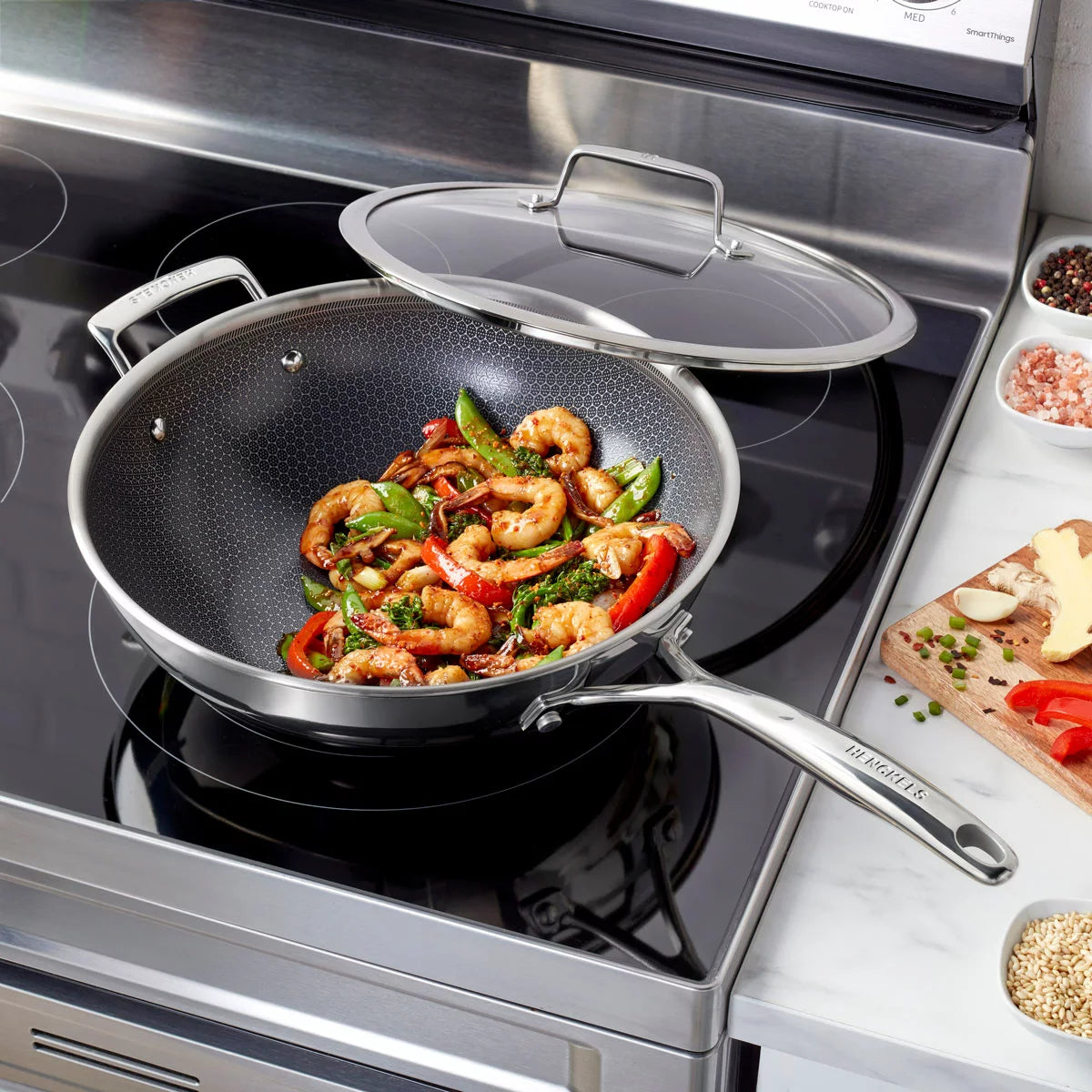 Henckels Paradigm 30cm stainless steel ceramic wok with non-stick coating for healthy stir-fry cooking