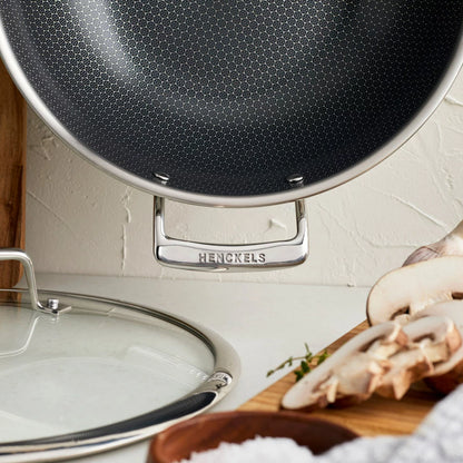 Henckels Paradigm Stainless Steel Ceramic Wok 30cm with healthy non-stick ceramic coating for stir fry cooking and everyday meals.