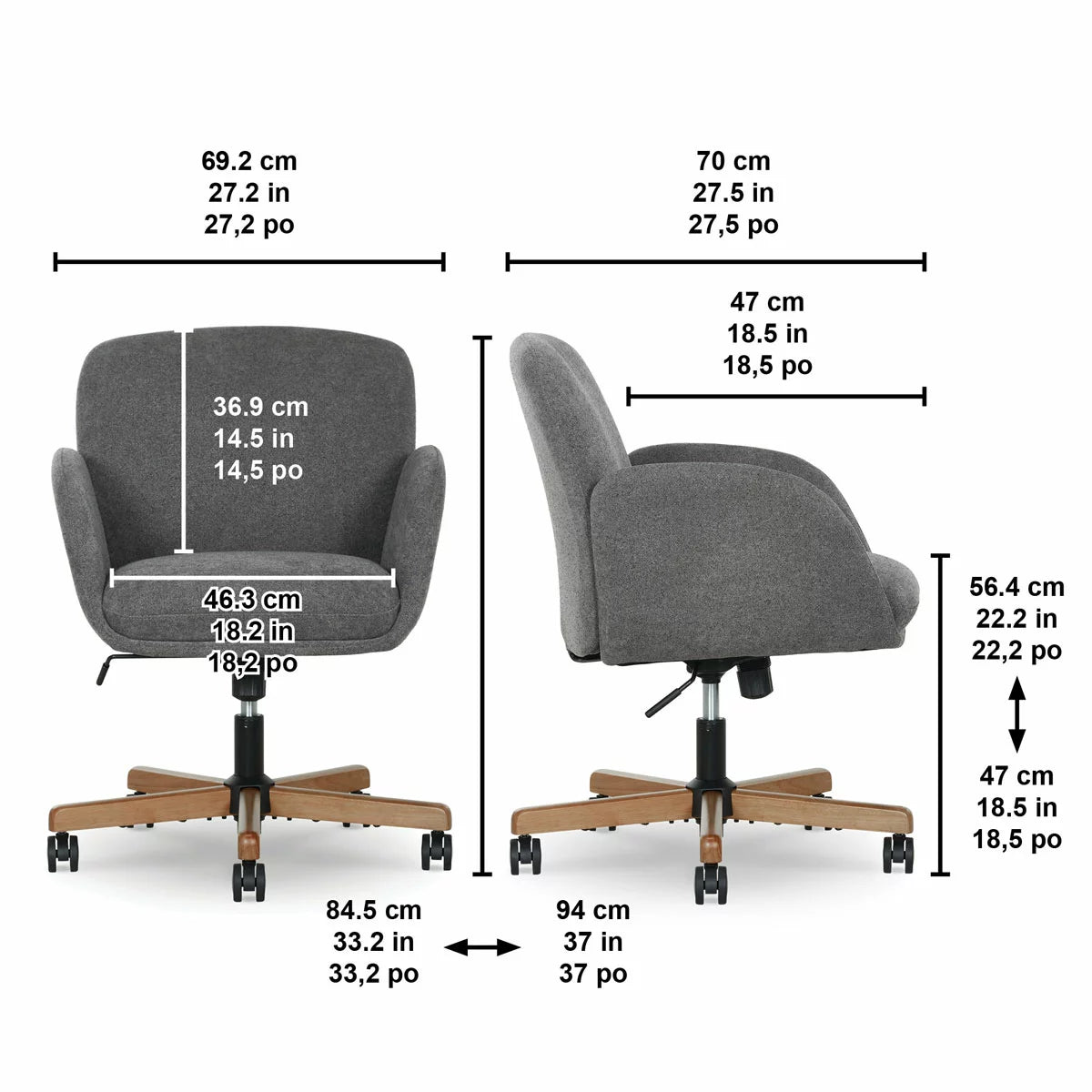 Grey Henredon Murphy Fabric Office Chair with ergonomic lumbar support and adjustable height for office use
