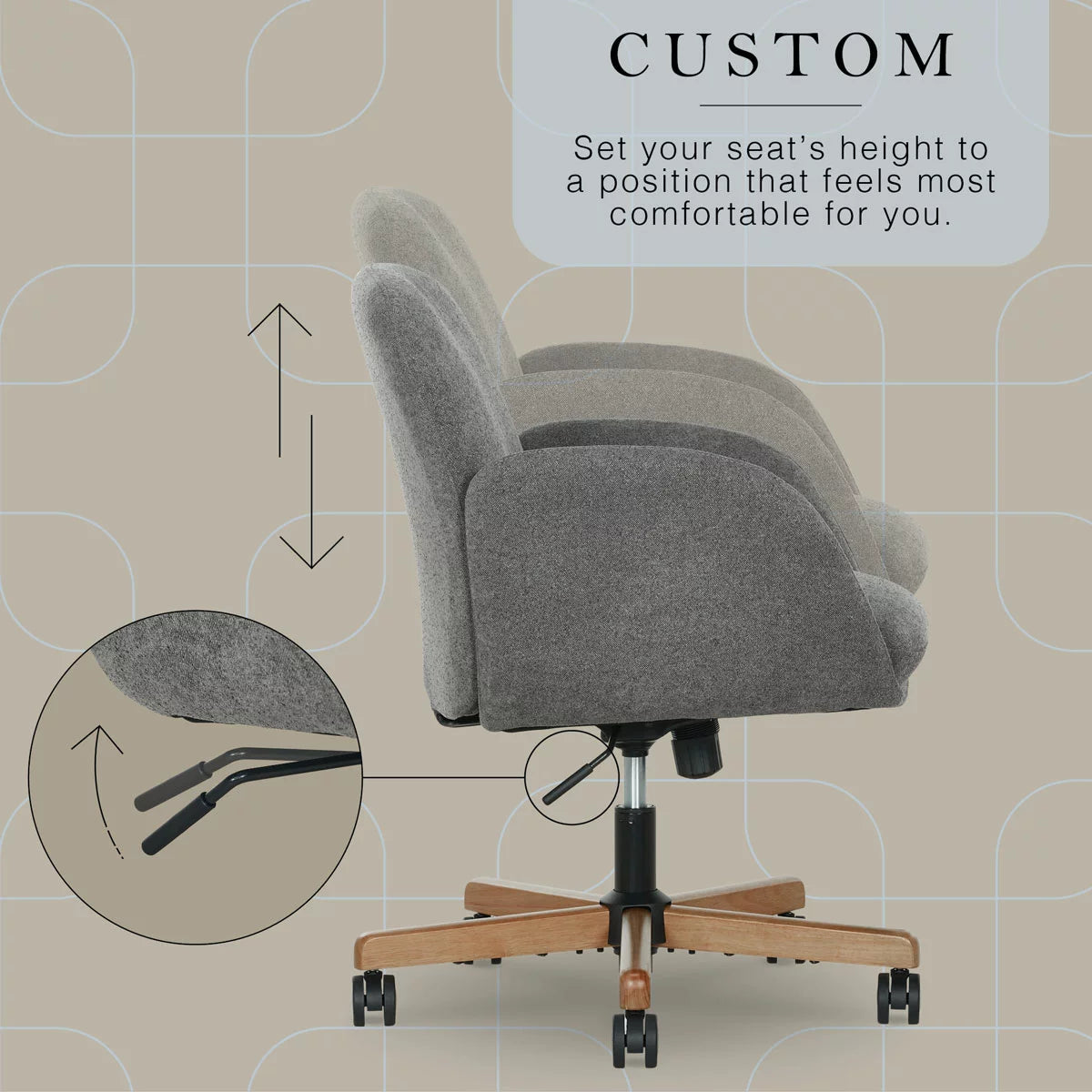 Grey Henredon Murphy Fabric Office Chair with ergonomic lumbar support and adjustable height for office use

