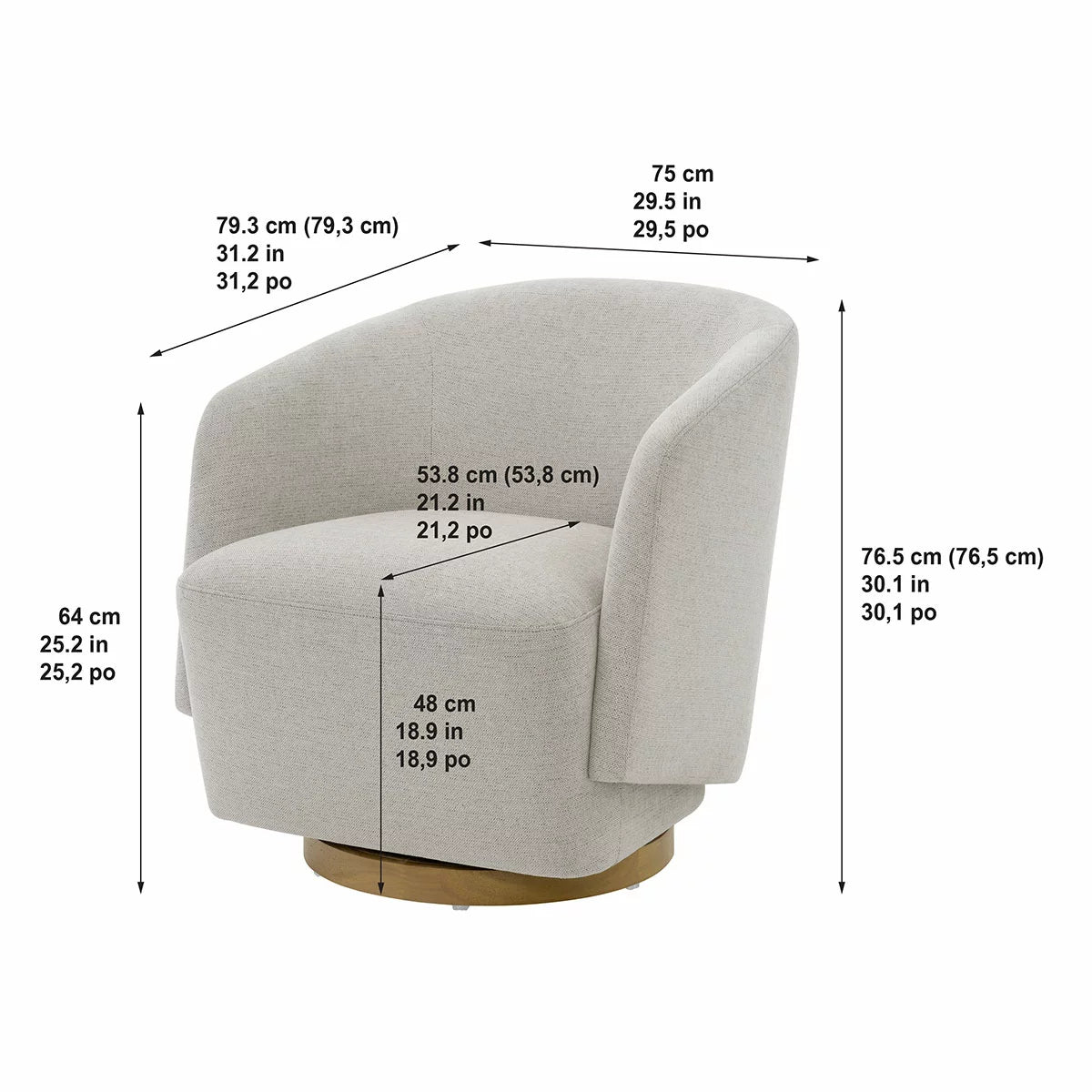 Henredon Murphy light grey fabric swivel chair with ergonomic padding and 360-degree rotation for home office seating