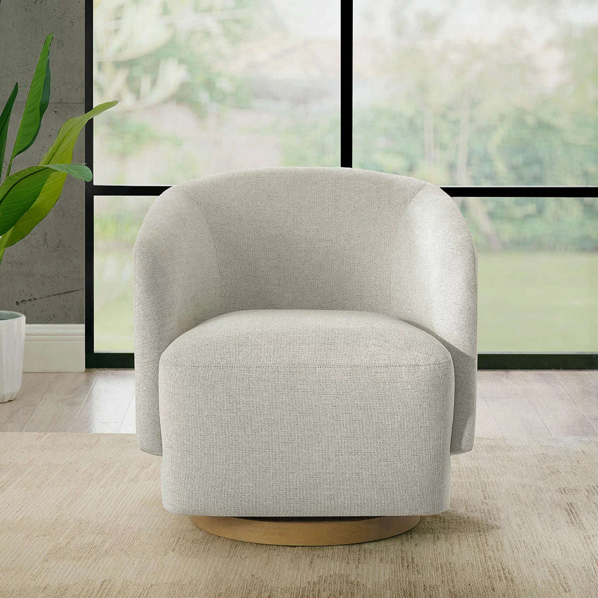 Henredon Murphy light grey fabric swivel chair with ergonomic padding and 360-degree rotation for home office seating