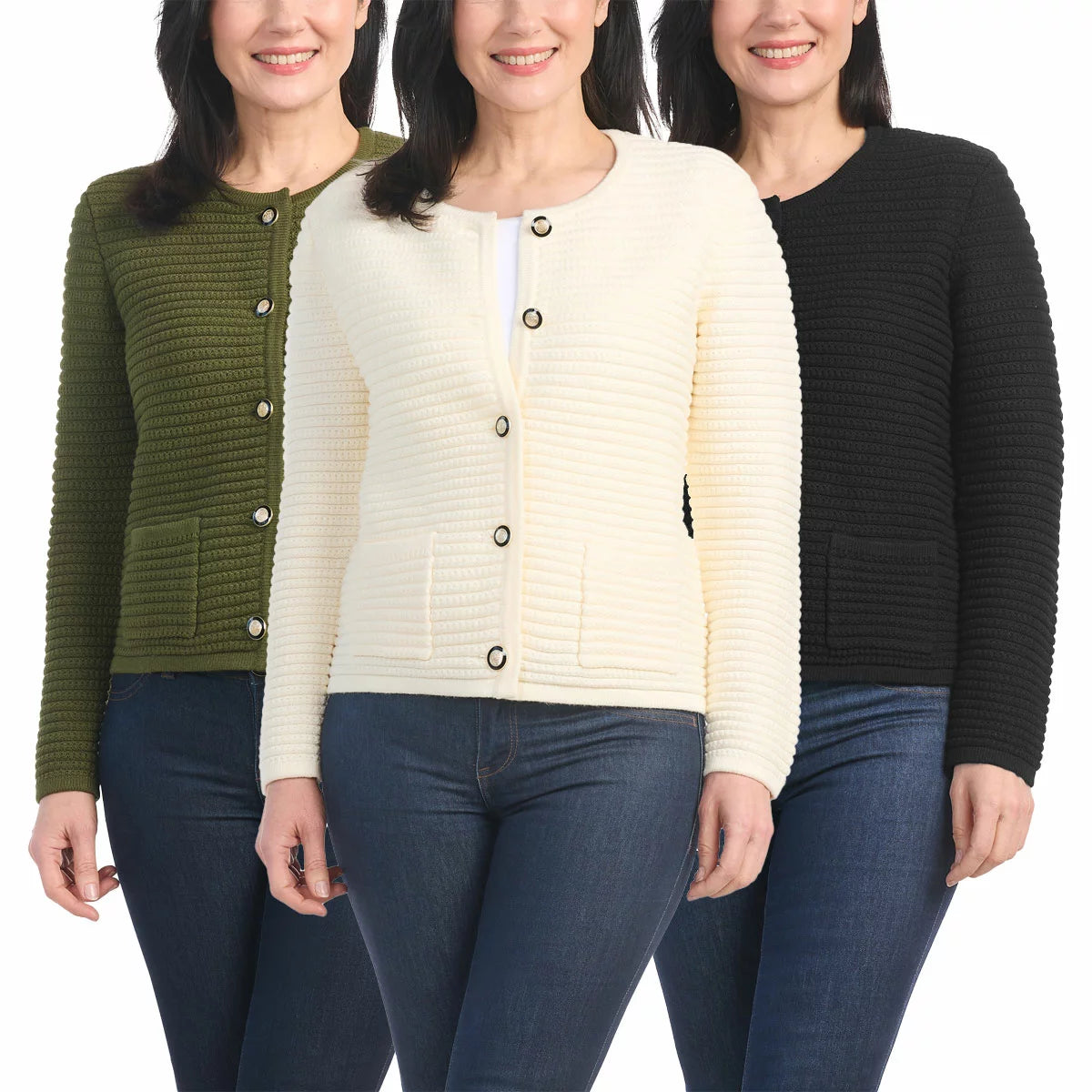 Hilary Radley textured knit jacket for women featuring a lightweight comfortable design for smart casual everyday wear