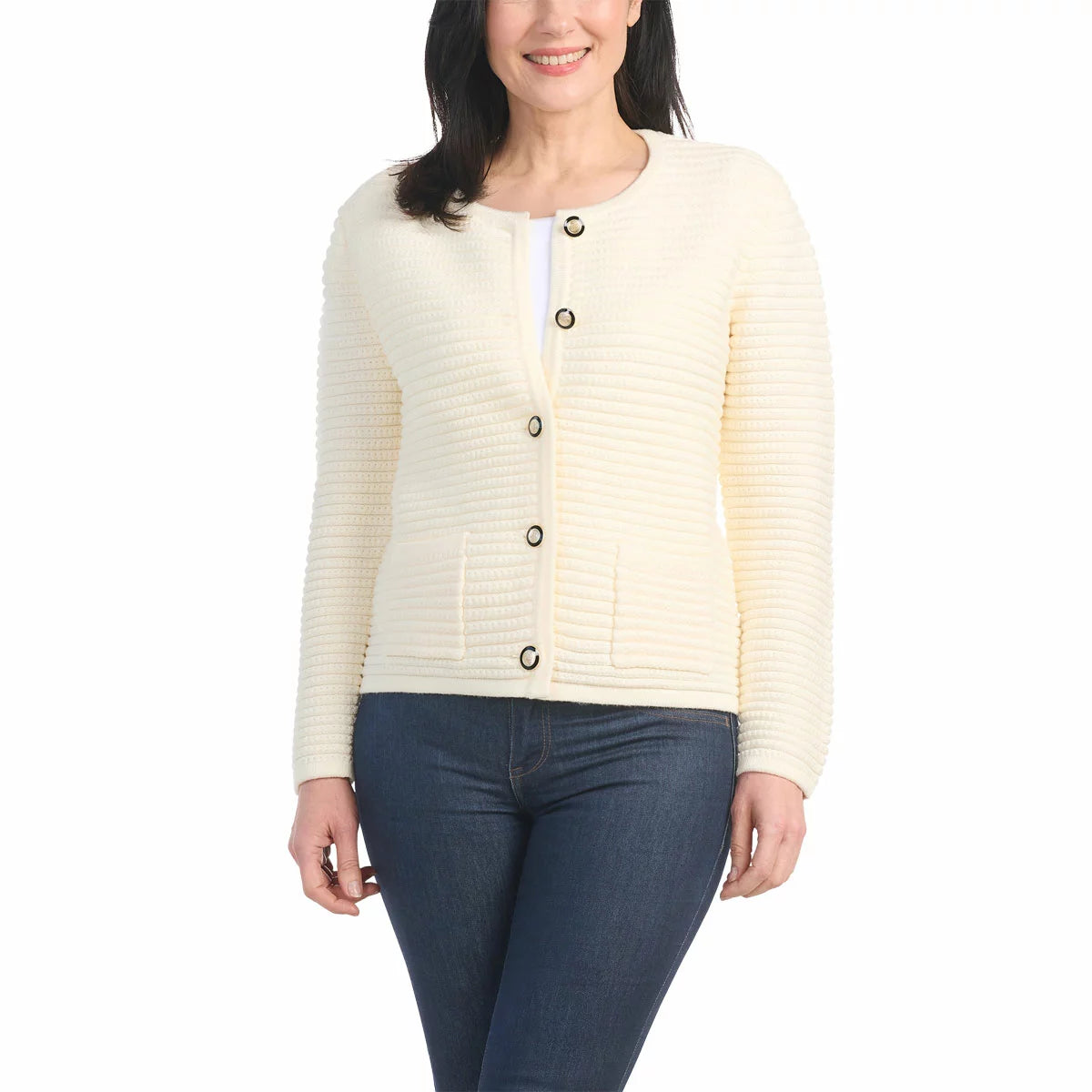 Hilary Radley textured knit jacket for women featuring a lightweight comfortable design for smart casual everyday wear