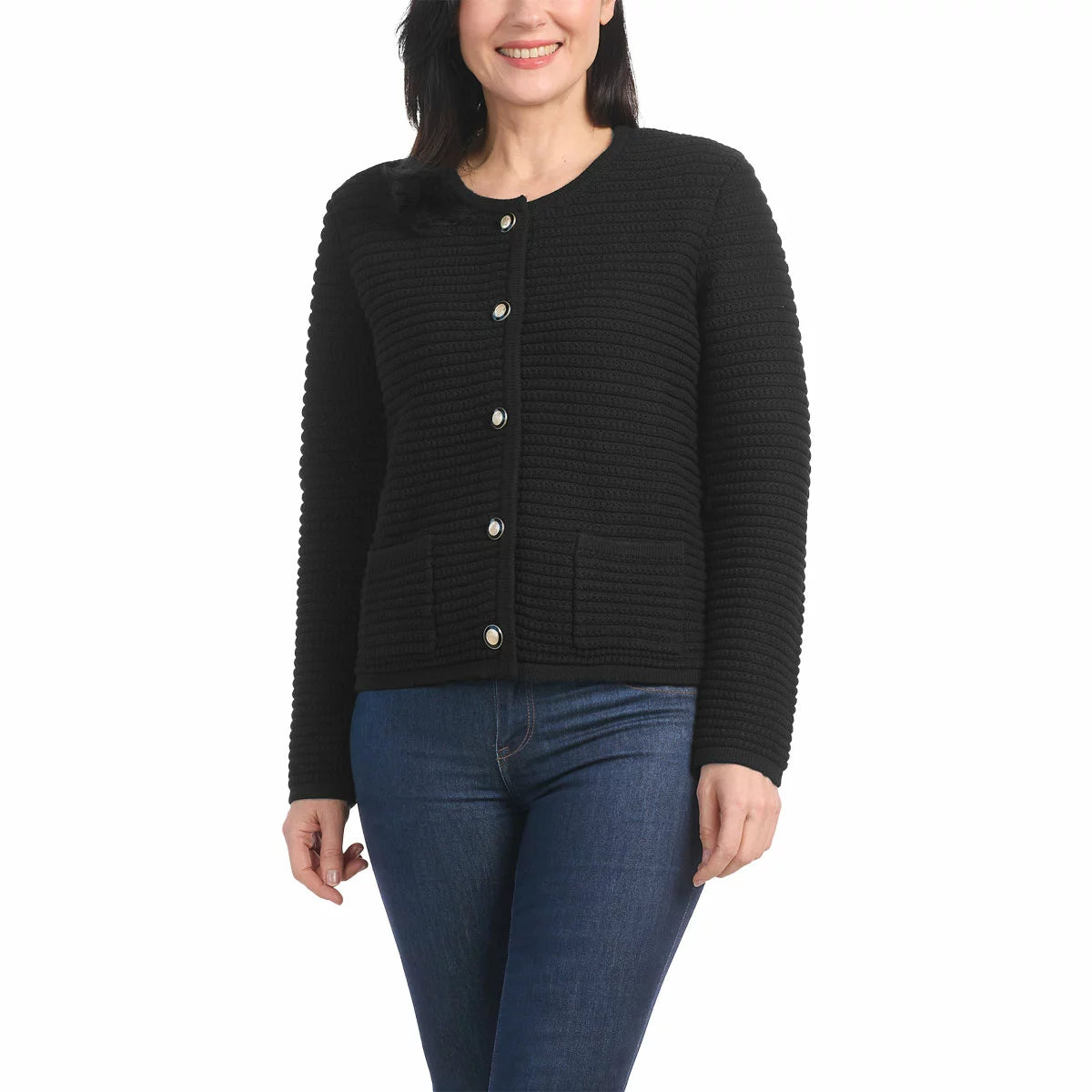 Hilary Radley textured knit jacket for women featuring a lightweight comfortable design for smart casual everyday wear