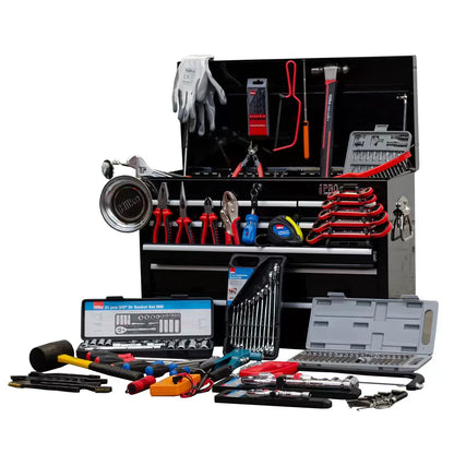 Hilka 305 piece tool kit with heavy duty 15-drawer steel tool chest for professional workshop organisation and storage
