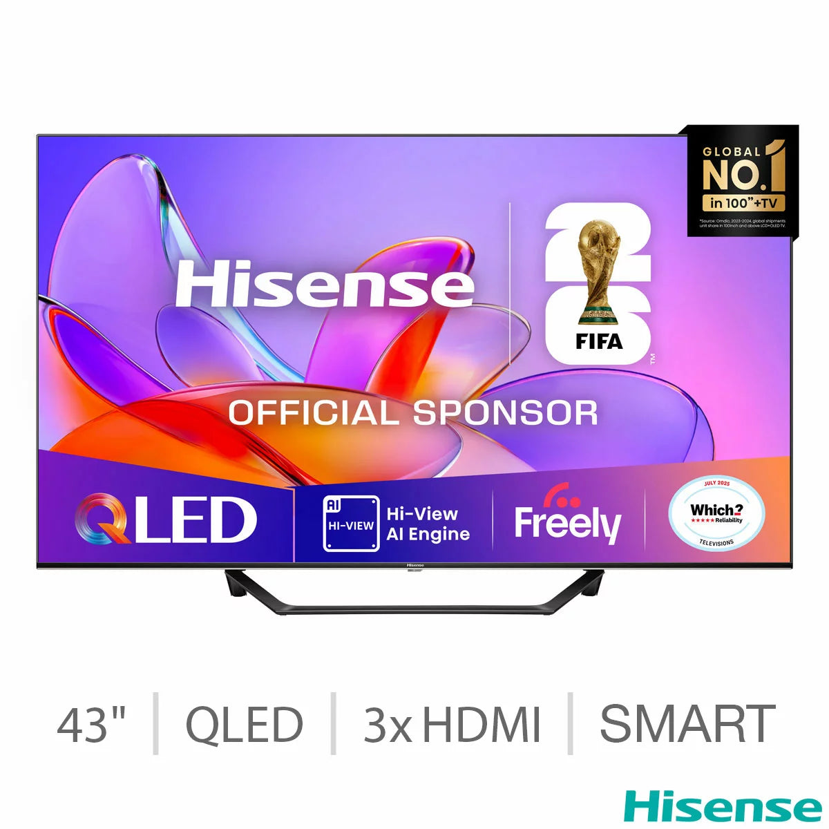Hisense 43 Inch QLED Smart TV with 4K Ultra HD display and HDR vivid colour technology Hisense 43A7QTUK