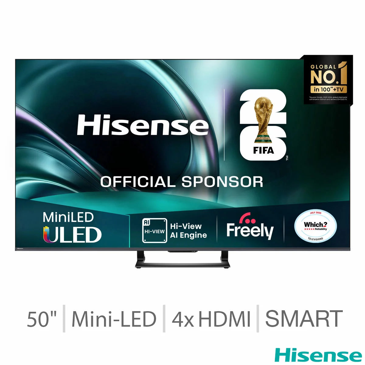 Hisense 50 Inch Mini LED Smart TV with 4K Ultra HD HDR display and Smart TV streaming features Hisense 50U7QTUK