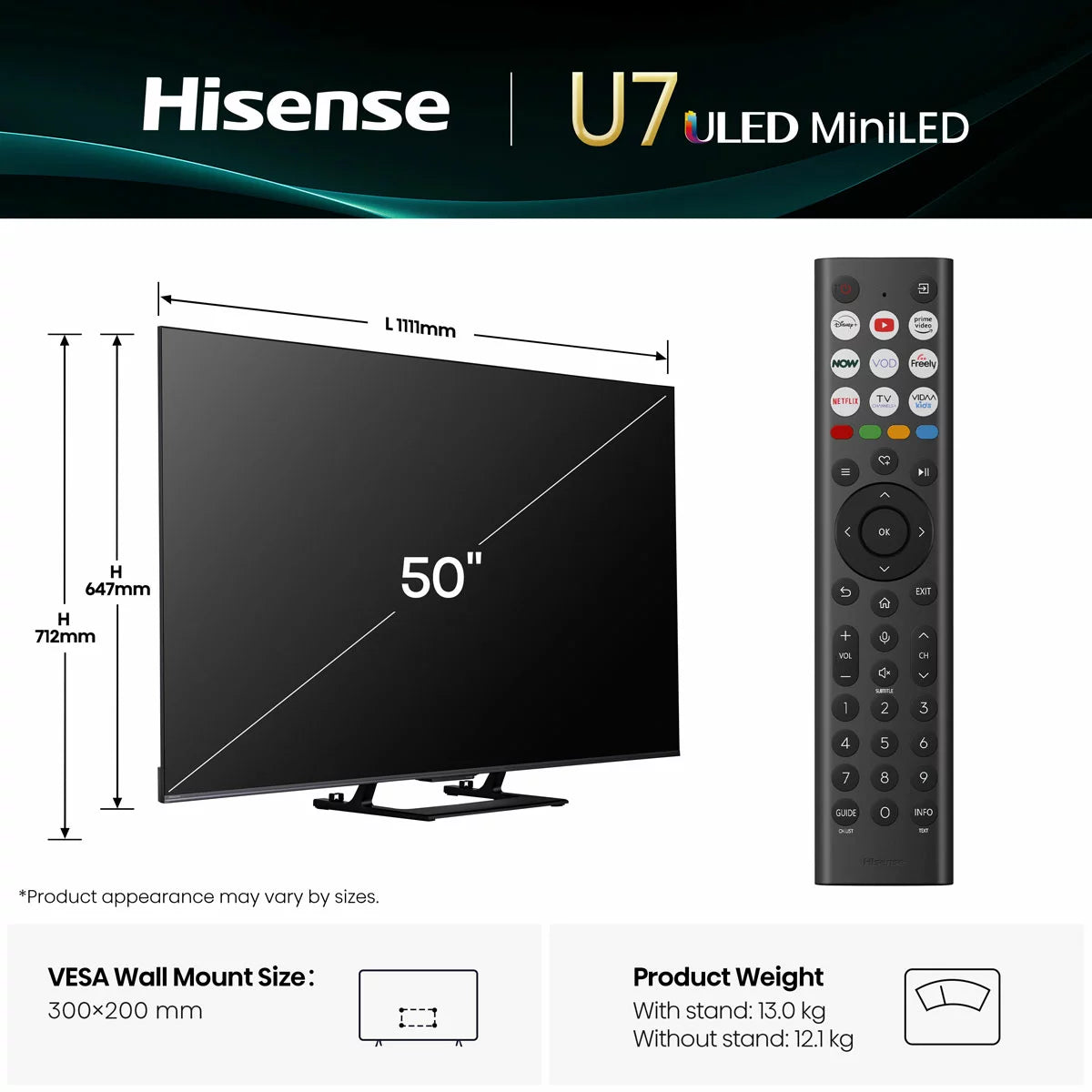 Hisense 50 Inch Mini LED Smart TV with 4K Ultra HD HDR display and Smart TV streaming features Hisense 50U7QTUK