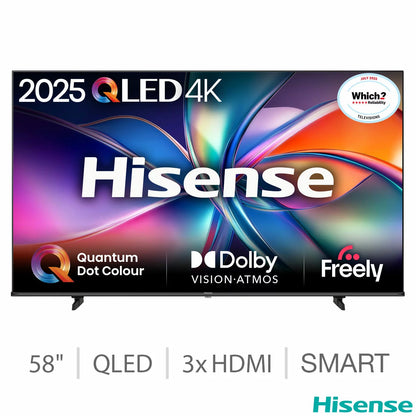 Hisense 58 Inch QLED Smart TV with 4K Ultra HD HDR display and Smart TV streaming features Hisense 58E7QTUK