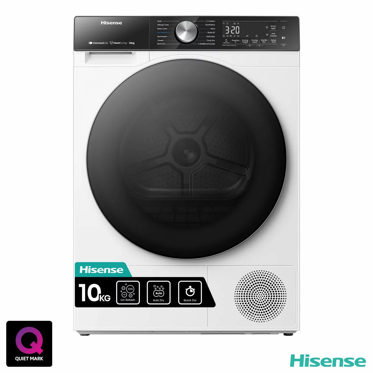 Hisense DH5S102BW 10kg A+++ Heat Pump Tumble Dryer in White with energy-efficient drying technology .