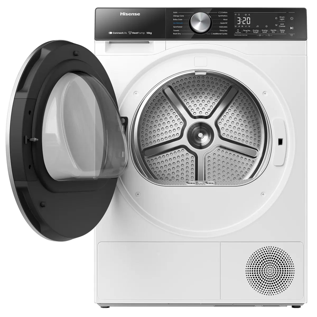 Hisense DH5S102BW 10kg A+++ Heat Pump Tumble Dryer in White with energy-efficient drying technology .