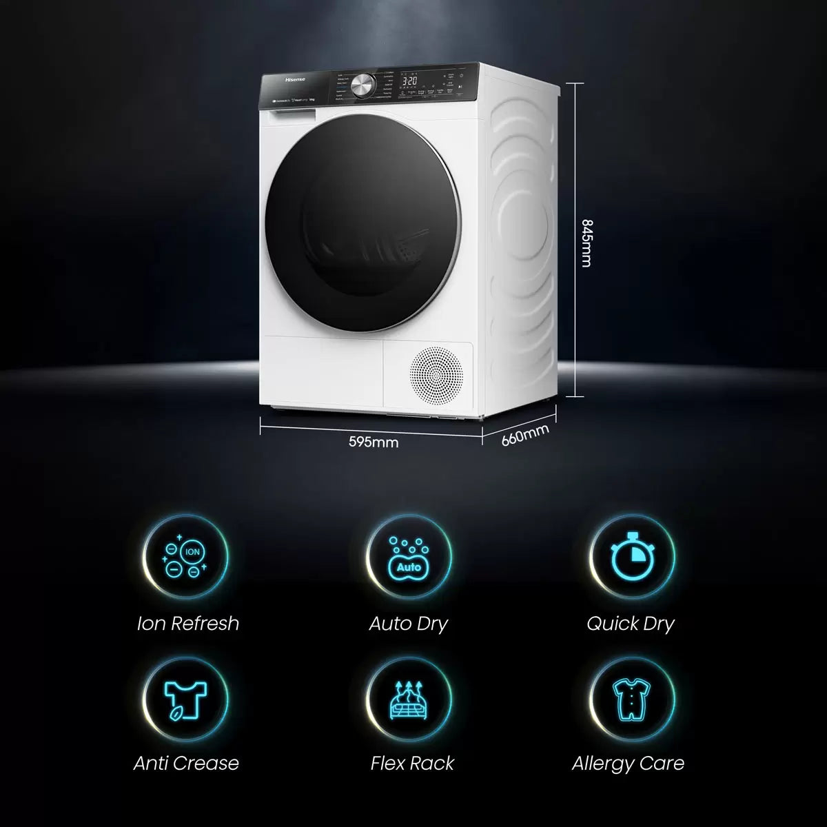 Hisense DH5S102BW 10kg A+++ Heat Pump Tumble Dryer in White with energy-efficient drying technology .
