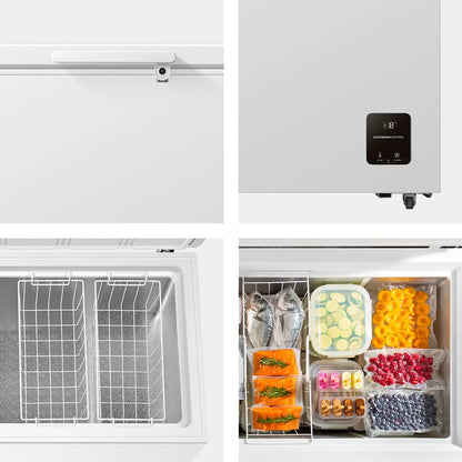 Hisense FC650D4AWLYE 500L high-capacity white chest freezer with E-rated energy efficiency and large frozen food storage.