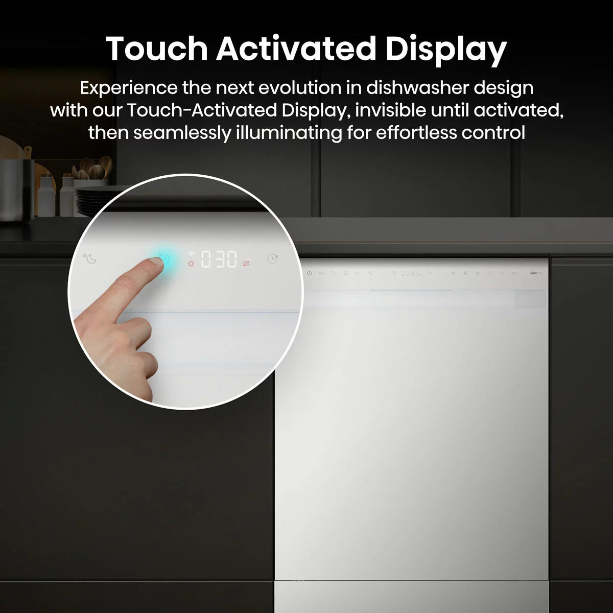 Hisense HS673A90WUK white dishwasher with 16 place settings capacity and A-rated energy-efficient cleaning performance .