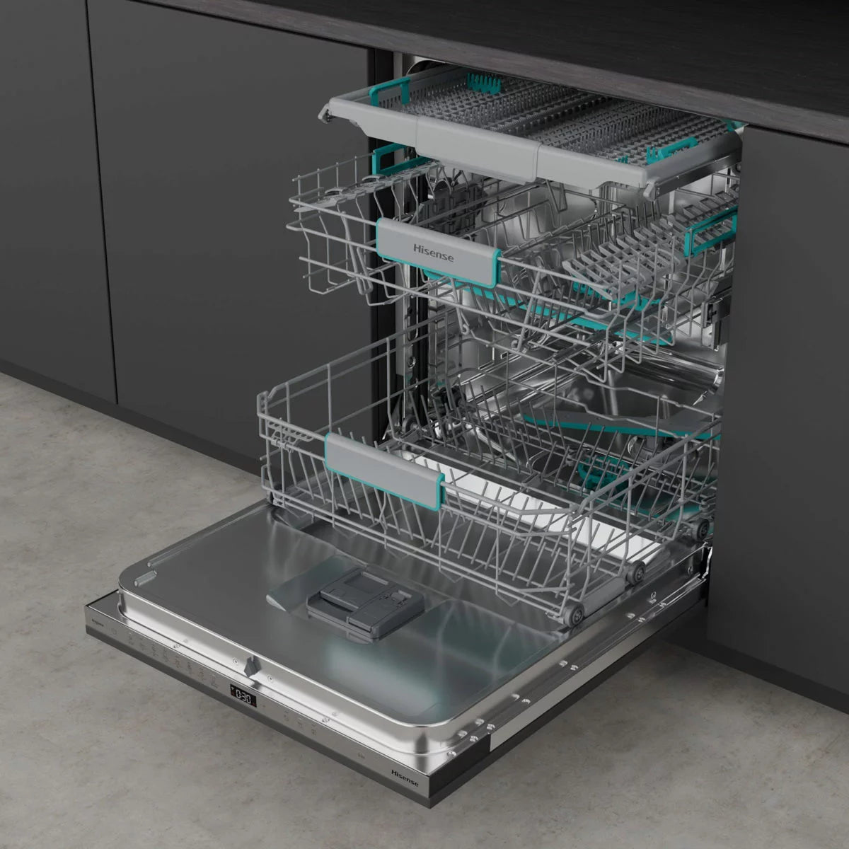 Hisense HV673A60UK fully integrated Wi-Fi enabled dishwasher with smart controls and full-size dishwashing capacity .