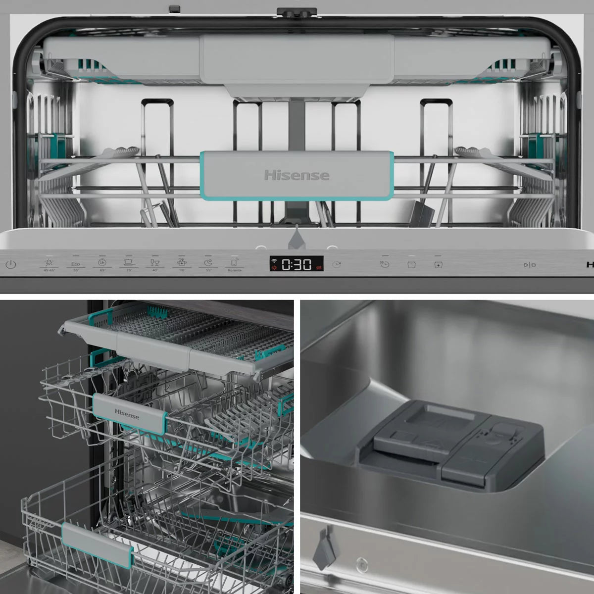 Hisense HV673A60UK fully integrated Wi-Fi enabled dishwasher with smart controls and full-size dishwashing capacity .