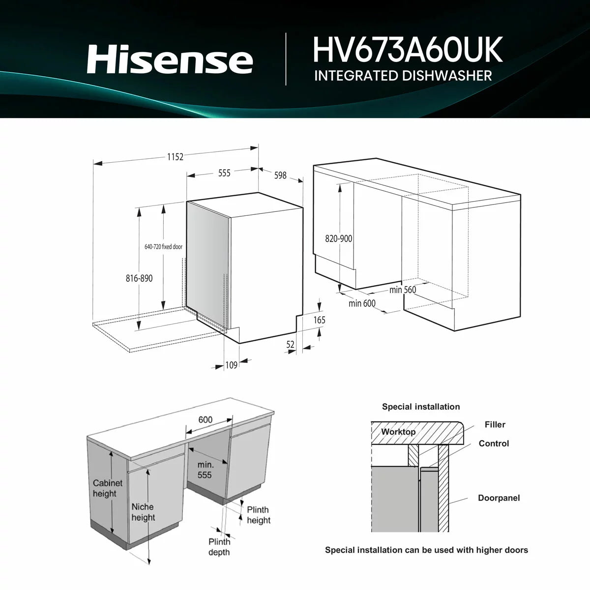 Hisense HV673A60UK fully integrated Wi-Fi enabled dishwasher with smart controls and full-size dishwashing capacity .