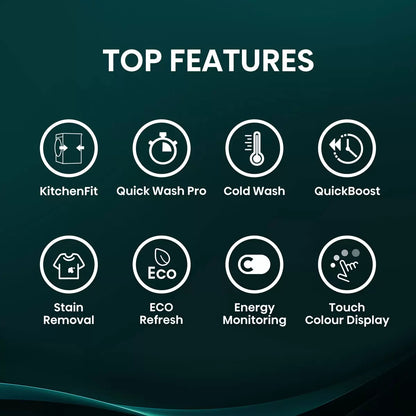 Hisense KitchenFit 5i Series WF5I9043BWFS 9kg A Rated White Washing Machine for energy-efficient family laundry .