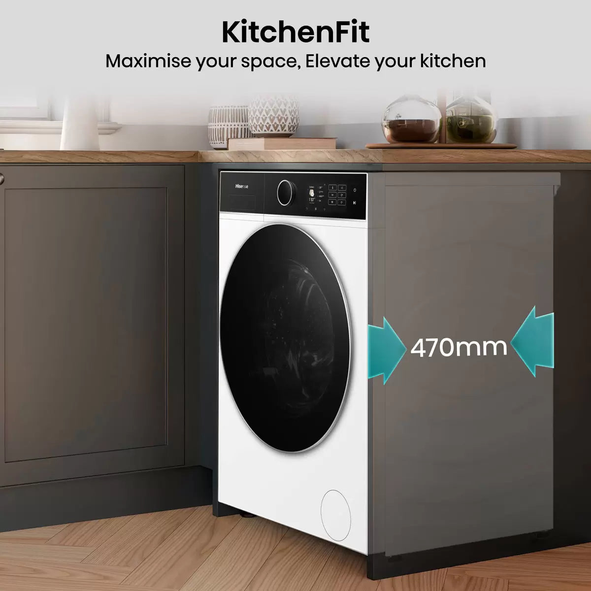 Hisense KitchenFit 5i Series WF5I9043BWFS 9kg A Rated White Washing Machine for energy-efficient family laundry .