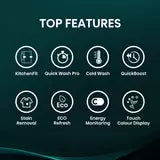 Hisense KitchenFit 5i Series WF5I9043BWFS 9kg A rated washing machine in white with large capacity and energy efficient performance .