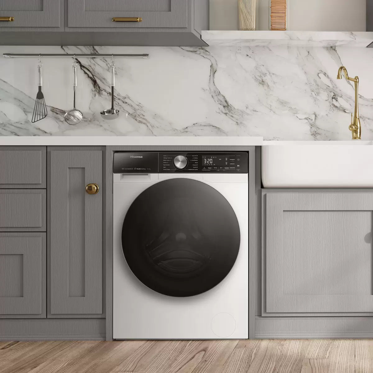 Hisense WF5S1045BW 10.5kg 1400rpm A Rated White Washing Machine with large capacity drum and energy-efficient performance .