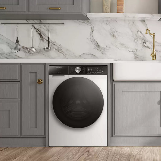 Hisense WF5S1045BW 10.5kg 1400rpm A Rated White Washing Machine with large capacity drum and energy-efficient performance .