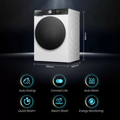 Hisense WF5S1045BW 10.5kg 1400rpm A Rated White Washing Machine with large capacity drum and energy-efficient performance .
