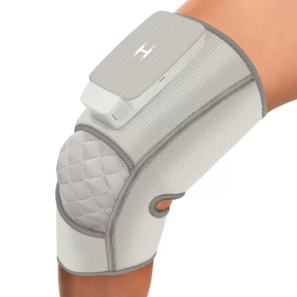 The Homedics Modulair compression bundle, featuring wireless controllers attached to calf and knee sleeves, presented in a clean, modern aesthetic.