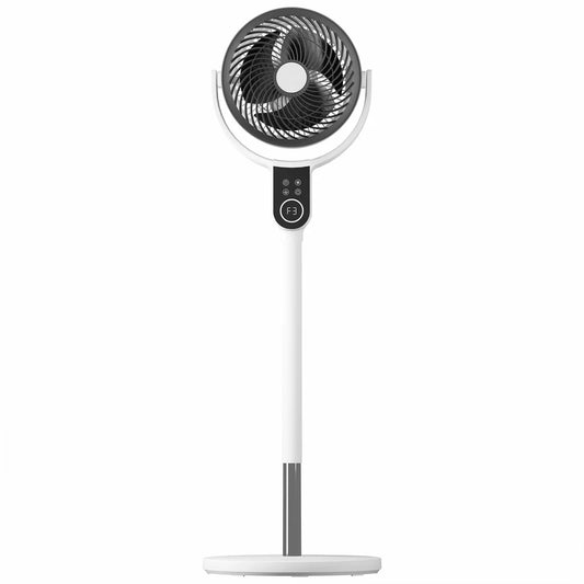 Homewares HW-MO1 multi-oscillation fan in a sleek, modern finish, shown on a clean office desk surface.
