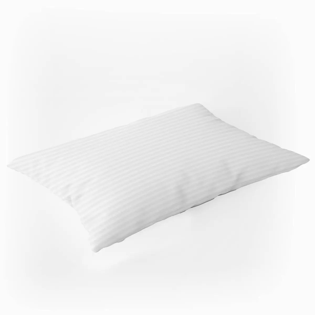 A close-up shot of two white sateen satin stripe Hotel Suite 540 thread count bolster pillowcases neatly arranged on a freshly made king-size bed.