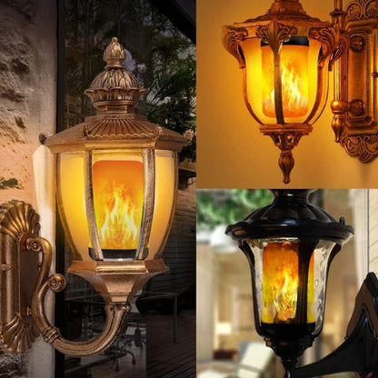 A 3W Hudson LED flame effect light bulb casting a warm flickering orange glow inside a vintage wall sconce