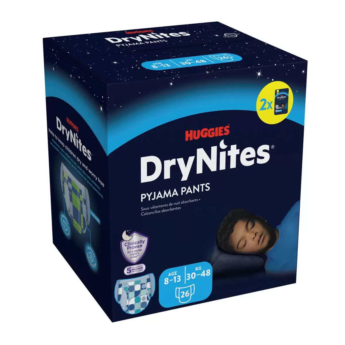Huggies DryNites Bedwetting Pyjama Nappy Pants for Boys Aged 8-13 Years 30-48kg Pack of 26 Overnight Protection