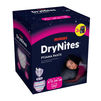 Huggies DryNites Bedwetting Pyjama Nappy Pants for Girls Aged 8-13 Years 30-48kg 26 Pack Overnight Protection
