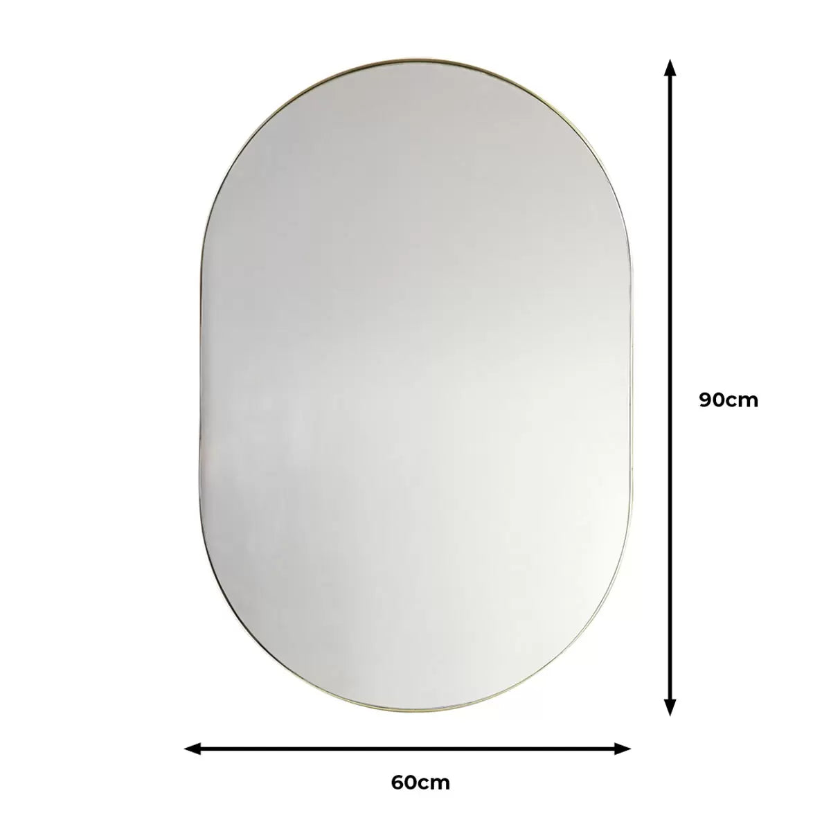 Gallery Hurston Elipse Champagne Mirror with smooth iron frame mounted vertically on a neutral living room wall