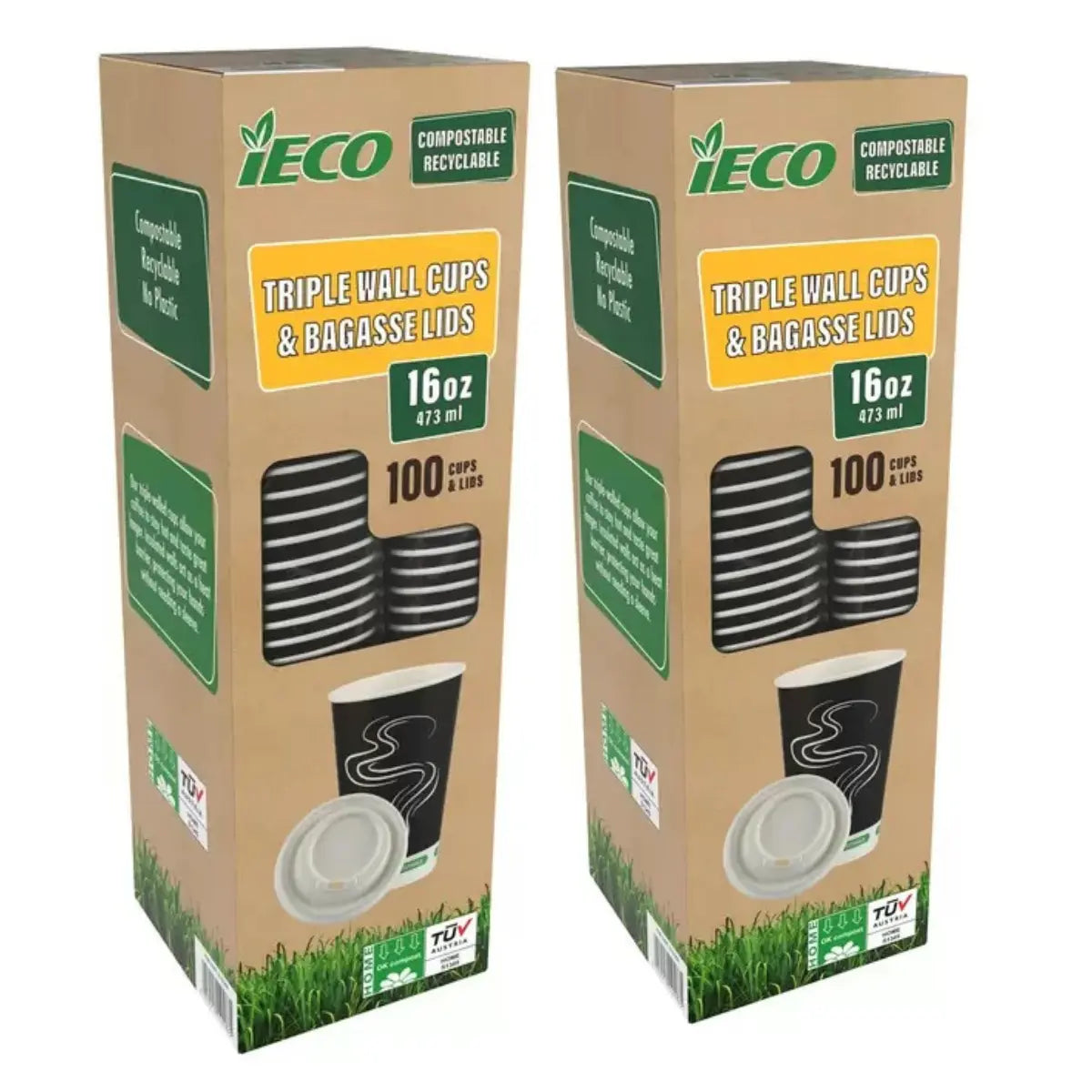 Ieco recyclable triple wall hot cups and lids 16oz 100 pack for takeaway coffee and tea