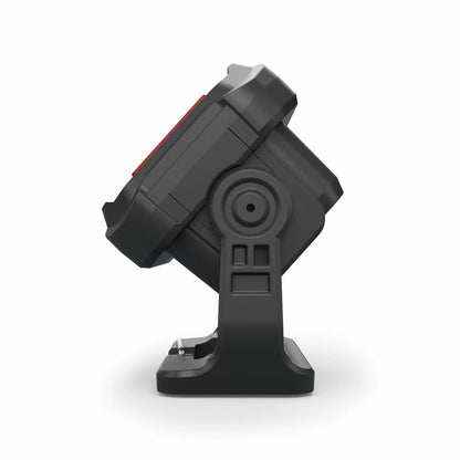 Three compact black and orange Infinity X1 rechargeable work lights displayed showing the 180-degree magnetic base, rear USB-C ports, and hanging clip.