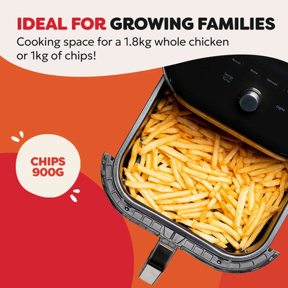 Instant Vortex Plus With ClearCook Air Fryer 5.7L in Black featuring ClearCook viewing window and healthy oil-free cooking technology.