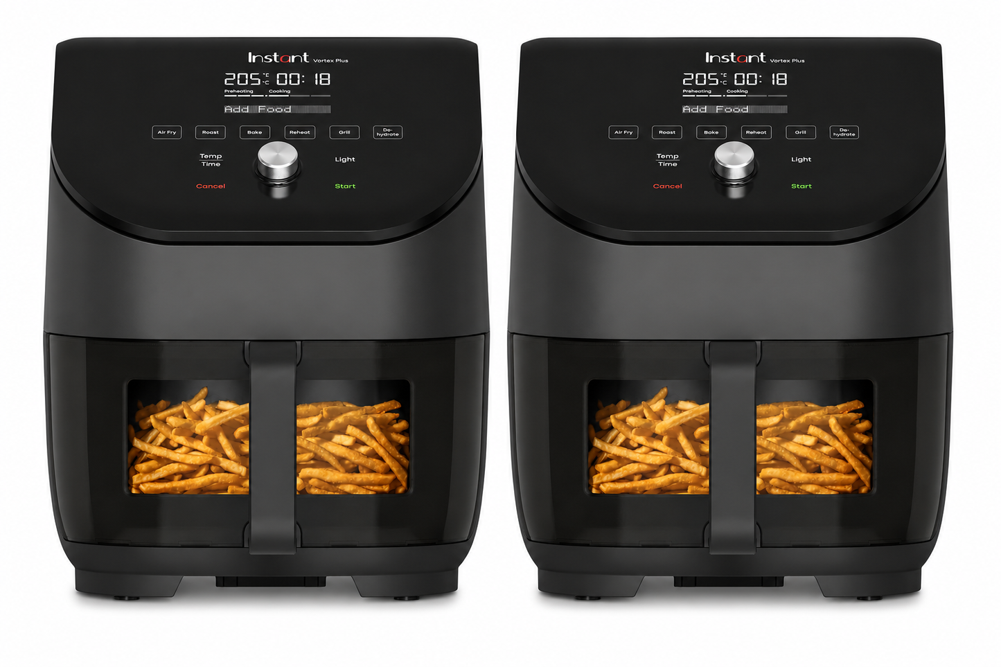 Instant Vortex Plus With ClearCook Air Fryer 5.7L in Black featuring ClearCook viewing window and healthy oil-free cooking technology.