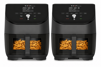Instant Vortex Plus With ClearCook Air Fryer 5.7L in Black featuring ClearCook viewing window and healthy oil-free cooking technology.